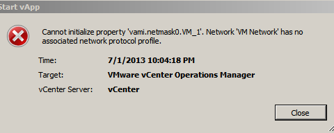 VMware vCenter Operation Manager error message